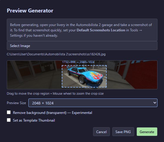 In-Game Preview Generator